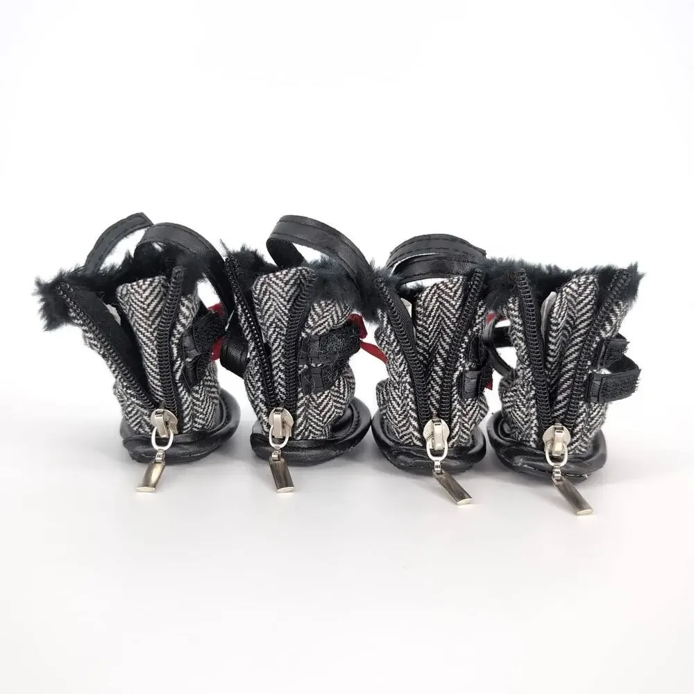 Pooch-A-Lini Pet Black & White Dog Booties with Carry Pouch - Set of FOUR - GUC